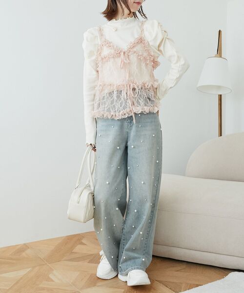 MAJESTIC LEGON（マジェスティックレゴン）の「フリルレースシアービスチェ（キャミソール・レディース・ブラック/ピンクベージュ/ホワイト系その他・MEDIUM）」の14枚目の写真