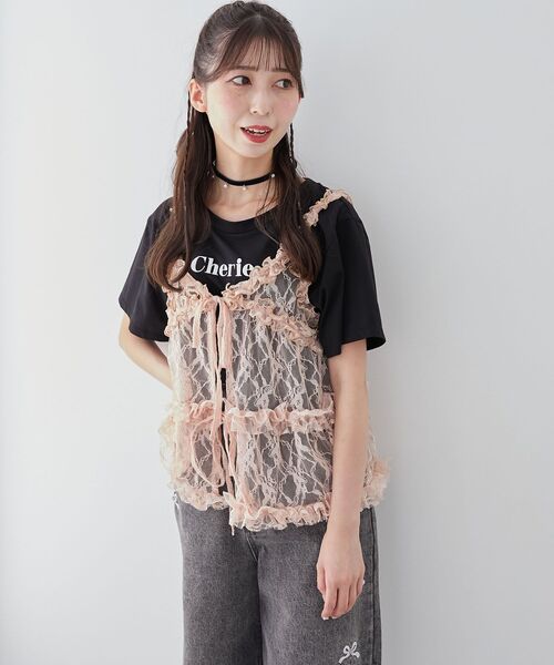 MAJESTIC LEGON（マジェスティックレゴン）の「フリルレースシアービスチェ（キャミソール・レディース・ブラック/ピンクベージュ/ホワイト系その他・MEDIUM）」の15枚目の写真