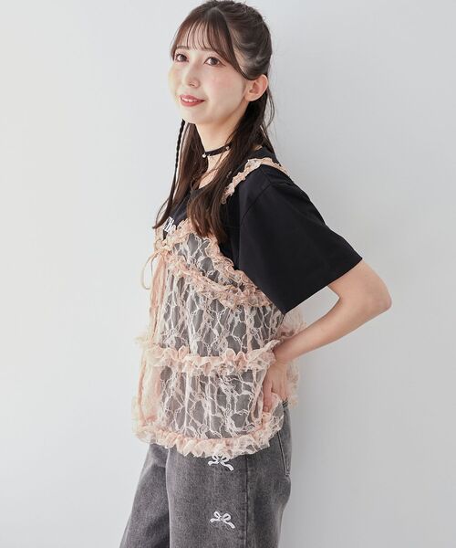 MAJESTIC LEGON（マジェスティックレゴン）の「フリルレースシアービスチェ（キャミソール・レディース・ブラック/ピンクベージュ/ホワイト系その他・MEDIUM）」の16枚目の写真