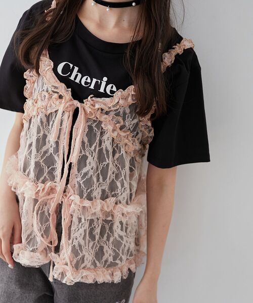 MAJESTIC LEGON（マジェスティックレゴン）の「フリルレースシアービスチェ（キャミソール・レディース・ブラック/ピンクベージュ/ホワイト系その他・MEDIUM）」の18枚目の写真