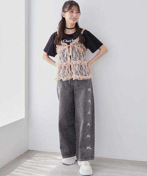 MAJESTIC LEGON（マジェスティックレゴン）の「フリルレースシアービスチェ（キャミソール・レディース・ブラック/ピンクベージュ/ホワイト系その他・MEDIUM）」の19枚目の写真