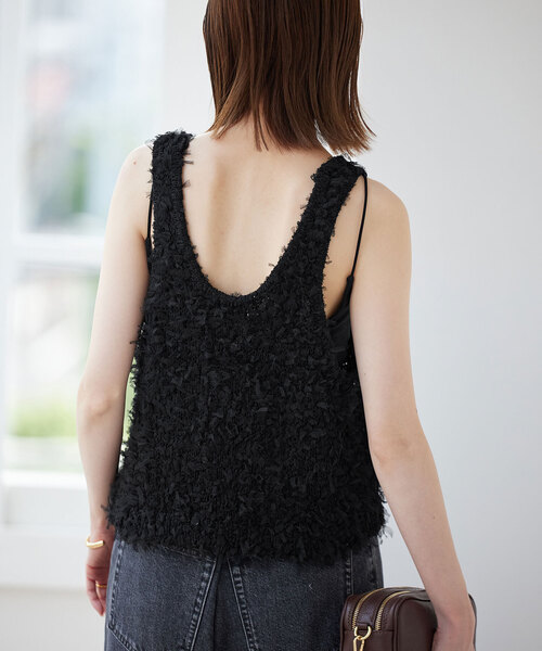 SLOBE IENA（スローブイエナ）の「リボンヤーンタンクトップ（タンクトップ・レディース・ブラック/アイボリー・FREE）」の10枚目の写真