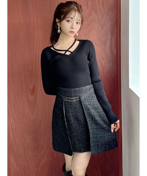 RESEXXY（リゼクシー）の「デコルテクロスニットトップス（ニット/セーター・レディース・ブルー/ピンク/ホワイト/ブラック・FREE）」の14枚目の写真