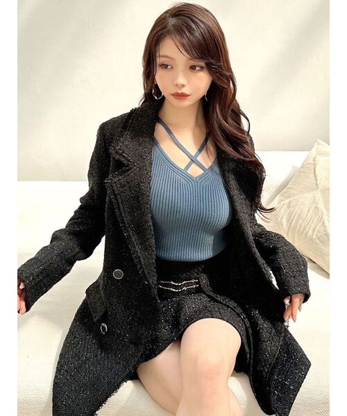 RESEXXY（リゼクシー）の「デコルテクロスニットトップス（ニット/セーター・レディース・ブルー/ピンク/ホワイト/ブラック・FREE）」の20枚目の写真