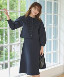 【洗える】パフスリーブフリル ニットセットアップ