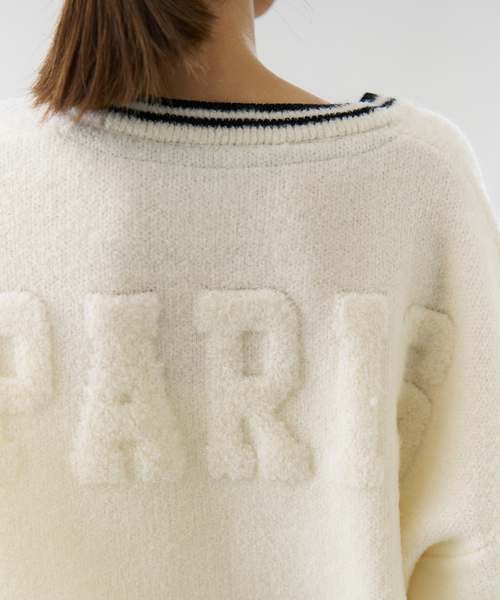 セール】ウールブレンドパイルロゴカレッジカーディガン（カーディガン