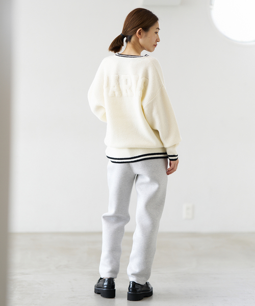 セール】ウールブレンドパイルロゴカレッジカーディガン（カーディガン