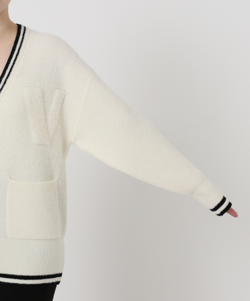 セール】ウールブレンドパイルロゴカレッジカーディガン（カーディガン