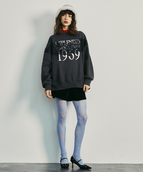uyu.(ウユ)の「Lace Docking Logo Over Sweatshirts / レースドッキングロゴオーバースウェット【uyu.】(スウェット・レディース・ブラック/オートミール・FREE)」の9枚目の写真