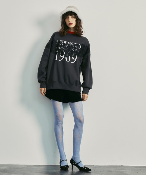 uyu.(ウユ)の「Lace Docking Logo Over Sweatshirts / レースドッキングロゴオーバースウェット【uyu.】(スウェット・レディース・ブラック/オートミール・FREE)」の7枚目の写真