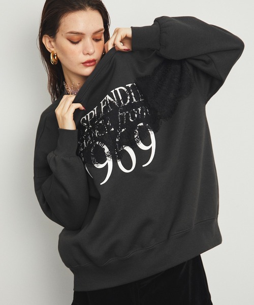 uyu.(ウユ)の「Lace Docking Logo Over Sweatshirts / レースドッキングロゴオーバースウェット【uyu.】(スウェット・レディース・ブラック/オートミール・FREE)」の17枚目の写真