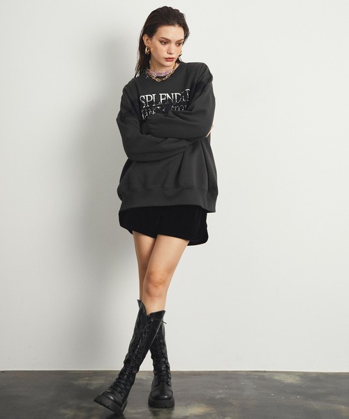 uyu.(ウユ)の「Lace Docking Logo Over Sweatshirts / レースドッキングロゴオーバースウェット【uyu.】(スウェット・レディース・ブラック/オートミール・FREE)」の19枚目の写真