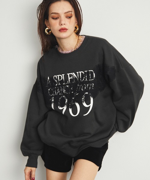 uyu.(ウユ)の「Lace Docking Logo Over Sweatshirts / レースドッキングロゴオーバースウェット【uyu.】(スウェット・レディース・ブラック/オートミール・FREE)」の16枚目の写真