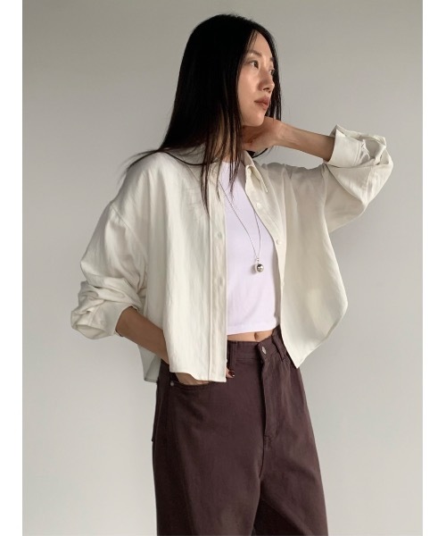 Didot.showroom(ディドット ショールーム)の「ラウンドヘムクロップド丈ワークシャツ(シャツ/ブラウス・レディース・アイボリー/ブラック/スカイブルー・FREE)」の1枚目の写真