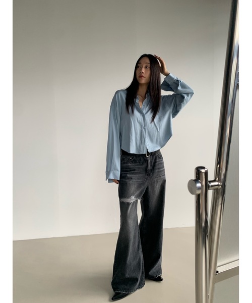 Didot.showroom(ディドット ショールーム)の「ラウンドヘムクロップド丈ワークシャツ(シャツ/ブラウス・レディース・アイボリー/ブラック/スカイブルー・FREE)」の17枚目の写真