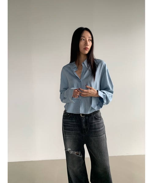 Didot.showroom(ディドット ショールーム)の「ラウンドヘムクロップド丈ワークシャツ(シャツ/ブラウス・レディース・アイボリー/ブラック/スカイブルー・FREE)」の18枚目の写真
