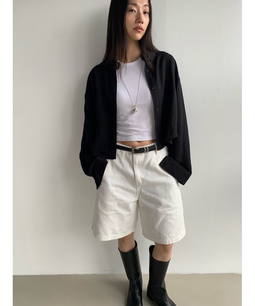 Didot.showroom(ディドット ショールーム)の「ラウンドヘムクロップド丈ワークシャツ(シャツ/ブラウス・レディース・アイボリー/ブラック/スカイブルー・FREE)」の6枚目の写真