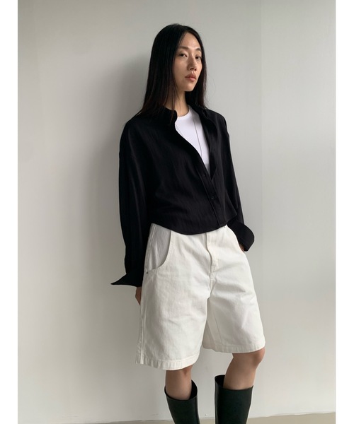 Didot.showroom(ディドット ショールーム)の「ラウンドヘムクロップド丈ワークシャツ(シャツ/ブラウス・レディース・アイボリー/ブラック/スカイブルー・FREE)」の7枚目の写真
