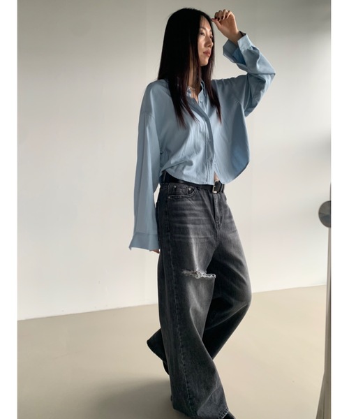 Didot.showroom(ディドット ショールーム)の「ラウンドヘムクロップド丈ワークシャツ(シャツ/ブラウス・レディース・アイボリー/ブラック/スカイブルー・FREE)」の14枚目の写真