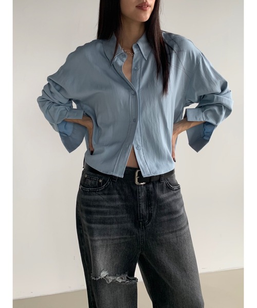 Didot.showroom(ディドット ショールーム)の「ラウンドヘムクロップド丈ワークシャツ(シャツ/ブラウス・レディース・アイボリー/ブラック/スカイブルー・FREE)」の9枚目の写真