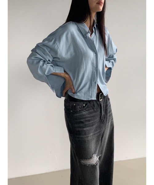 Didot.showroom(ディドット ショールーム)の「ラウンドヘムクロップド丈ワークシャツ(シャツ/ブラウス・レディース・アイボリー/ブラック/スカイブルー・FREE)」の8枚目の写真