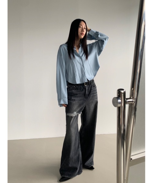 Didot.showroom(ディドット ショールーム)の「ラウンドヘムクロップド丈ワークシャツ(シャツ/ブラウス・レディース・アイボリー/ブラック/スカイブルー・FREE)」の15枚目の写真