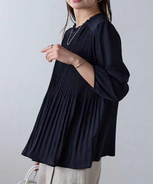 セール】シフォンプリーツ七分袖ブラウス（ビジネスシャツ）｜RIRIYANO