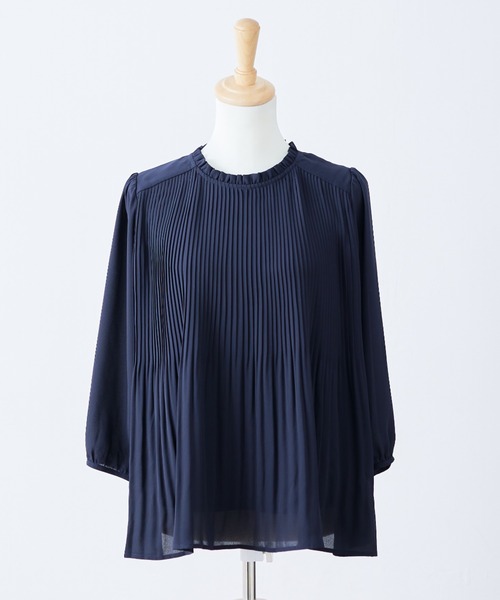 MORABITO　ブラック ジャンパー プリーツデザイン七分袖 MORABITOブラック ジャンパー プリーツデザイン七分袖