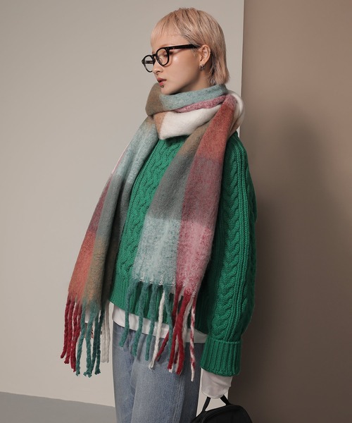 マルチカラーチェックマフラー マフラー ストール マルチカラー