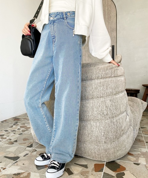 セール】アシンメトリーストレートデニムパンツ（デニムパンツ