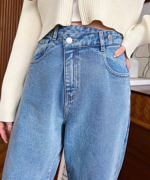 moment+(モーメントプラス)の「アシンメトリーストレートデニムパンツ(デニムパンツ・レディース・ブラック/インディゴブルー/サックスブルー・M/S/L)」の5枚目の写真