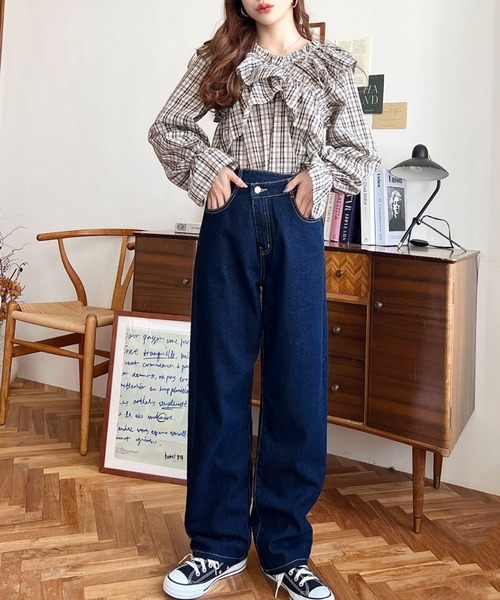 セール】アシンメトリーストレートデニムパンツ（デニムパンツ