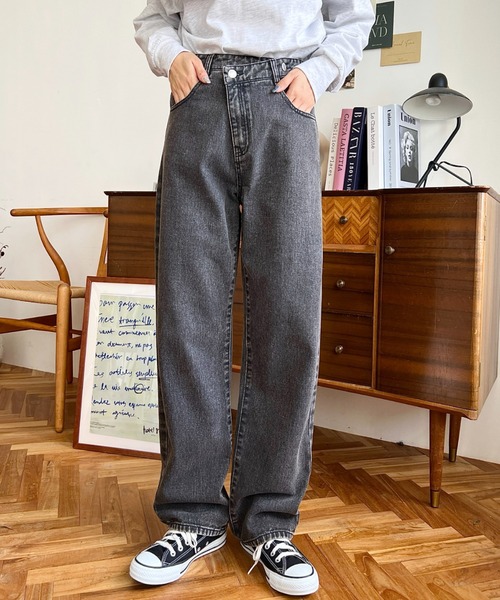 セール】アシンメトリーストレートデニムパンツ（デニムパンツ