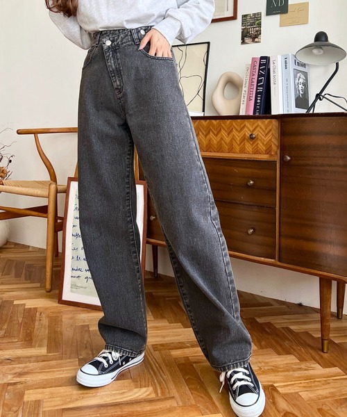 セール】アシンメトリーストレートデニムパンツ（デニムパンツ