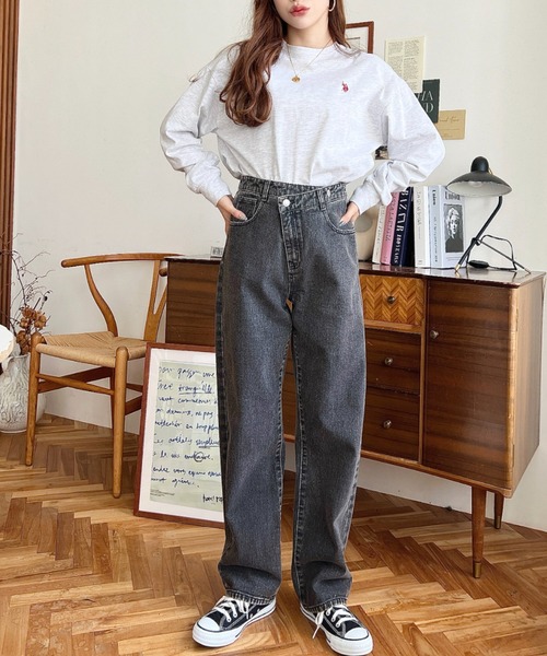 セール】アシンメトリーストレートデニムパンツ（デニムパンツ