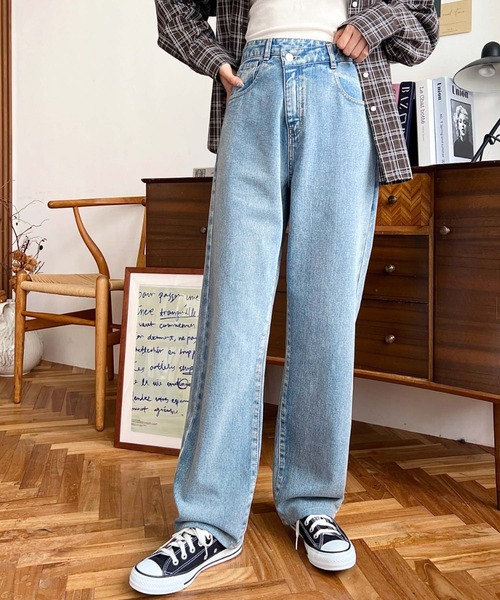 セール】アシンメトリーストレートデニムパンツ（デニムパンツ