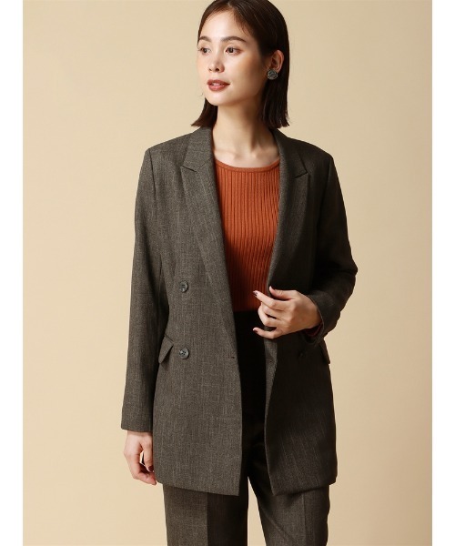 SUIT SQUARE（スーツスクエア）の「ダブルブレストジャケット ウォッシャブル シャンブレー シャークスキン（スーツジャケット・レディース・ブラック/ブラウン/ネイビー・38(9号)/36(7号)/40(11号)）」の3枚目の写真