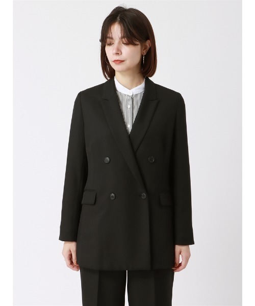 SUIT SQUARE（スーツスクエア）の「ダブルブレストジャケット ウォッシャブル シャンブレー シャークスキン（スーツジャケット・レディース・ブラック/ブラウン/ネイビー・38(9号)/36(7号)/40(11号)）」の14枚目の写真