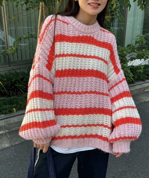 CORNERS(コーナーズ)の「マルチボーダールーズニットプルオーバー(ニット/セーター・レディース・グレー/ブラウン/グリーン/ピンク・FREE)」の4枚目の写真