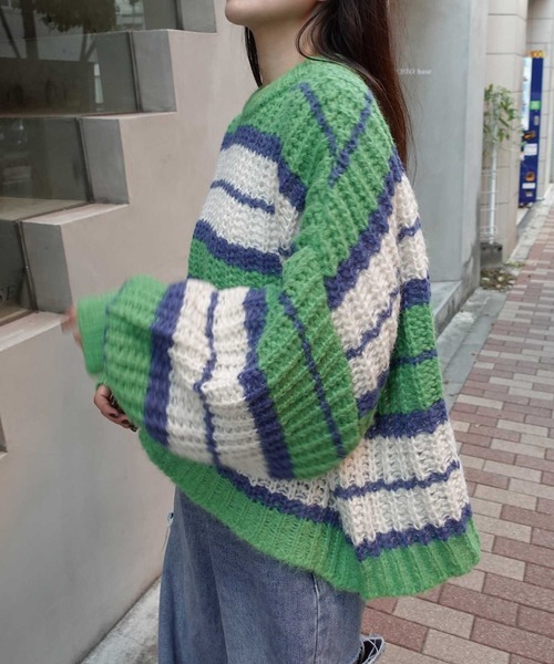 セール】マルチボーダールーズニットプルオーバー（ニット/セーター