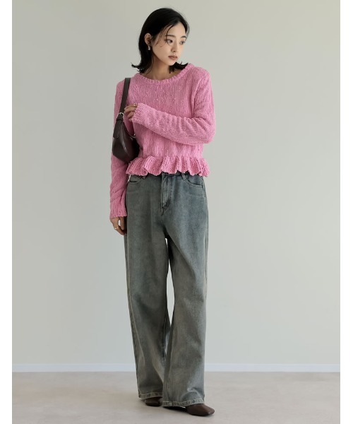 Re:EDIT（リエディ）の「[2024-25 WINTER COLLECTION]マシュマロタッチポップコーン裾フリルニットトップス（ニット/セーター・レディース・ブラック/アイボリー/レッド/ブラウン/ピンク・MEDIUM/LARGE）」の20枚目の写真