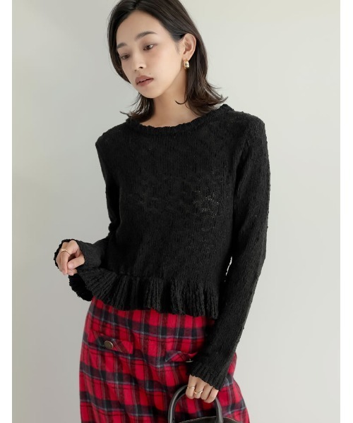Re:EDIT（リエディ）の「[2024-25 WINTER COLLECTION]マシュマロタッチポップコーン裾フリルニットトップス（ニット/セーター・レディース・ブラック/アイボリー/レッド/ブラウン/ピンク・MEDIUM/LARGE）」の9枚目の写真