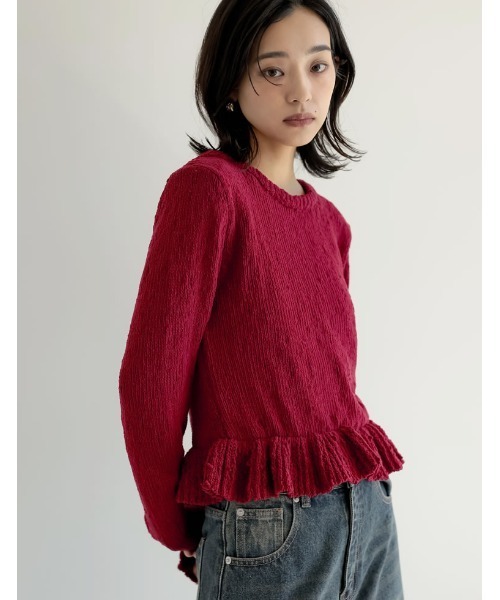 Re:EDIT（リエディ）の「[2024-25 WINTER COLLECTION]マシュマロタッチポップコーン裾フリルニットトップス（ニット/セーター・レディース・ブラック/アイボリー/レッド/ブラウン/ピンク・MEDIUM/LARGE）」の17枚目の写真