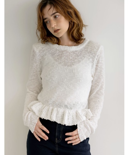 Re:EDIT（リエディ）の「[2024-25 WINTER COLLECTION]マシュマロタッチポップコーン裾フリルニットトップス（ニット/セーター・レディース・ブラック/アイボリー/レッド/ブラウン/ピンク・MEDIUM/LARGE）」の14枚目の写真