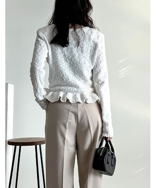 Re:EDIT（リエディ）の「[2024-25 WINTER COLLECTION]マシュマロタッチポップコーン裾フリルニットトップス（ニット/セーター・レディース・ブラック/アイボリー/レッド/ブラウン/ピンク・MEDIUM/LARGE）」の12枚目の写真