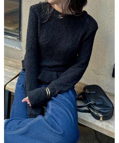 Re:EDIT（リエディ）の「[2024-25 WINTER COLLECTION]マシュマロタッチポップコーン裾フリルニットトップス（ニット/セーター・レディース・ブラック/アイボリー/レッド/ブラウン/ピンク・MEDIUM/LARGE）」の6枚目の写真