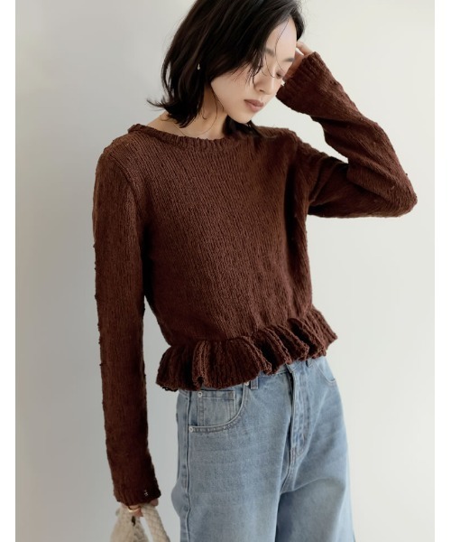Re:EDIT（リエディ）の「[2024-25 WINTER COLLECTION]マシュマロタッチポップコーン裾フリルニットトップス（ニット/セーター・レディース・ブラック/アイボリー/レッド/ブラウン/ピンク・MEDIUM/LARGE）」の18枚目の写真
