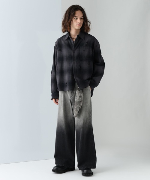 HARE（ハレ）の「ダメージチェックネルシャツ(HARE)（シャツ/ブラウス・メンズ・ブラック/ブラウン/ブルー・FREE）」の5枚目の写真