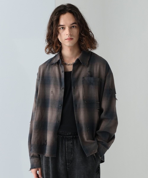 HARE（ハレ）の「ダメージチェックネルシャツ(HARE)（シャツ/ブラウス・メンズ・ブラック/ブラウン/ブルー・FREE）」の13枚目の写真