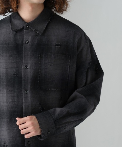 HARE（ハレ）の「ダメージチェックネルシャツ(HARE)（シャツ/ブラウス・メンズ・ブラック/ブラウン/ブルー・FREE）」の18枚目の写真